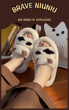 woloong New Design Women Winter House Furry Slippers Couple Fluffy Fur Home Slides Flat Indoor Floor Shoes Ladies Cute Flip Flops