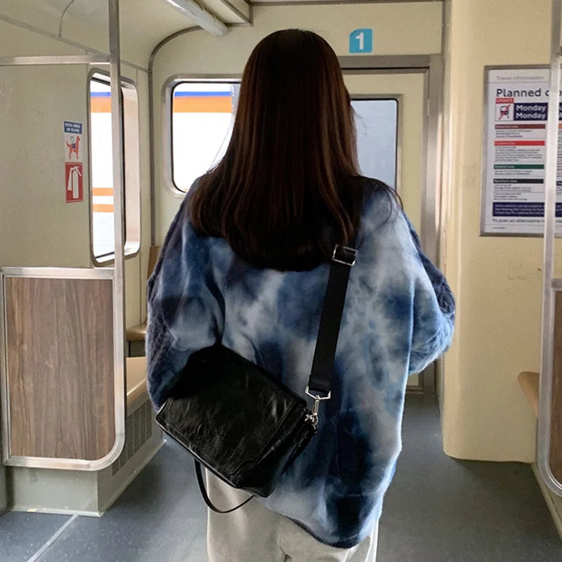 Winter Women Purple Sweater Crew Neck Twist Tie Dye Korean Fashion Lazy Wind Loose New Pullover Long Sleeves Knitting Tops