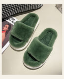 goosudu Thick Fluffy Fur Slippers New Women Winter House Warm Furry Slippers Women Flip Flops Home Slides Flat Indoor Floor Shoes