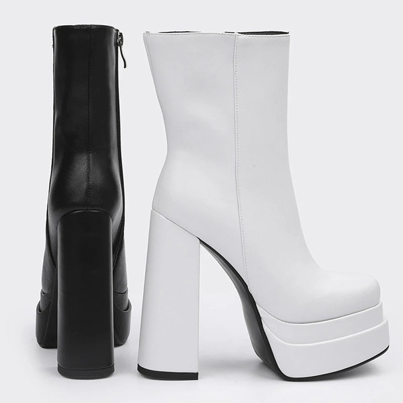 woloong New Ankle Boots Women Quality Platform Boots Female Fashion Short Boot Black Chunky High Heel Women Shoes Big Size 41