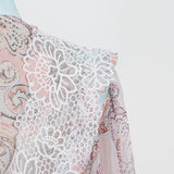 woloong  Sweet Patchwork Lace Set For Women Stand Collar Long Sleeve Shirt High Waist Skirt Print Sets Female Fashion New