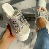 Newest Drop Ship Crystals Wedges High Heels Leisure Summer Sandal Woman Shoes Women Platform Mules Slippers