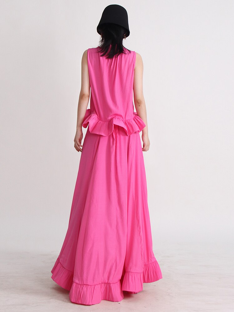 Solid Two Piece Sets For Women Stand Collar Sleeveless Tops High Waist A Line Skirts Summer Set Female Fashion New