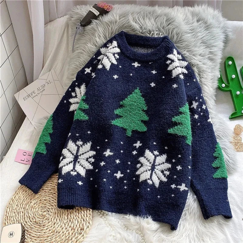 Christmas sweater women loose outer wear autumn and winter tide brand new men and women all-match casual lazy knit sweater New Year