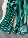 goosudu Summer New Fashion All-match Women's Casual Pants Retro Striped Color Slim Long Slit Wide Leg Pants DK1053