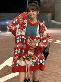 Women's Sweater  Winter New Christmas Long Sleeve O Neck Knitted Sweaters Tpos Korean Fashion Casual Loose Sweater Pullovers New Year