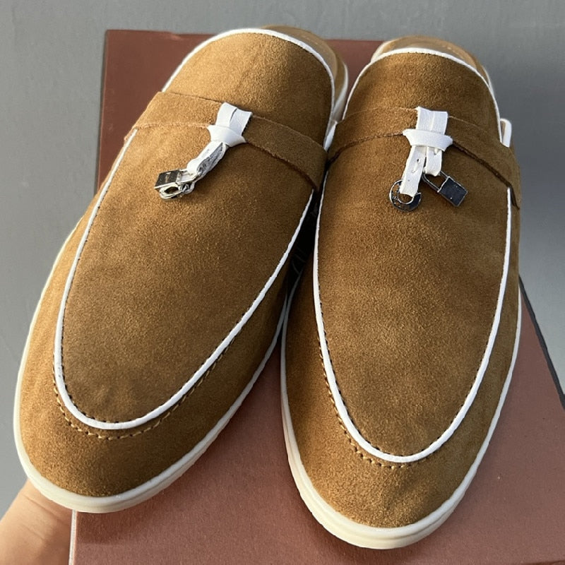 woloong  Top Quality LP Summer New Round Head Flat Slippers Pendant Ladies Fashion Comfortable Lok Fu Wool Casual Women Sandals