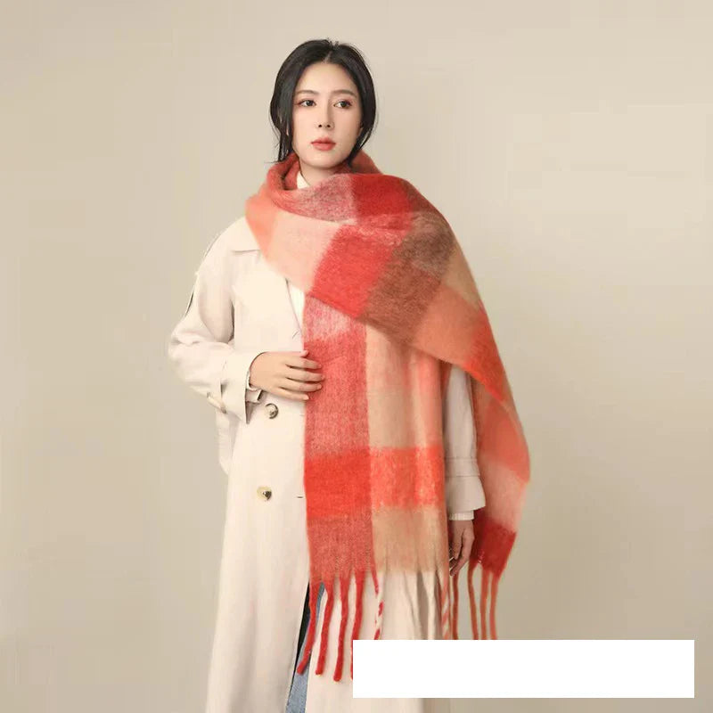 Thick Warm Winter Scarf  New Women Plaid Design Pashmina Shawls Cashmere Shawl Lady Wrap Tassel Scarves Knitted Men Foulard