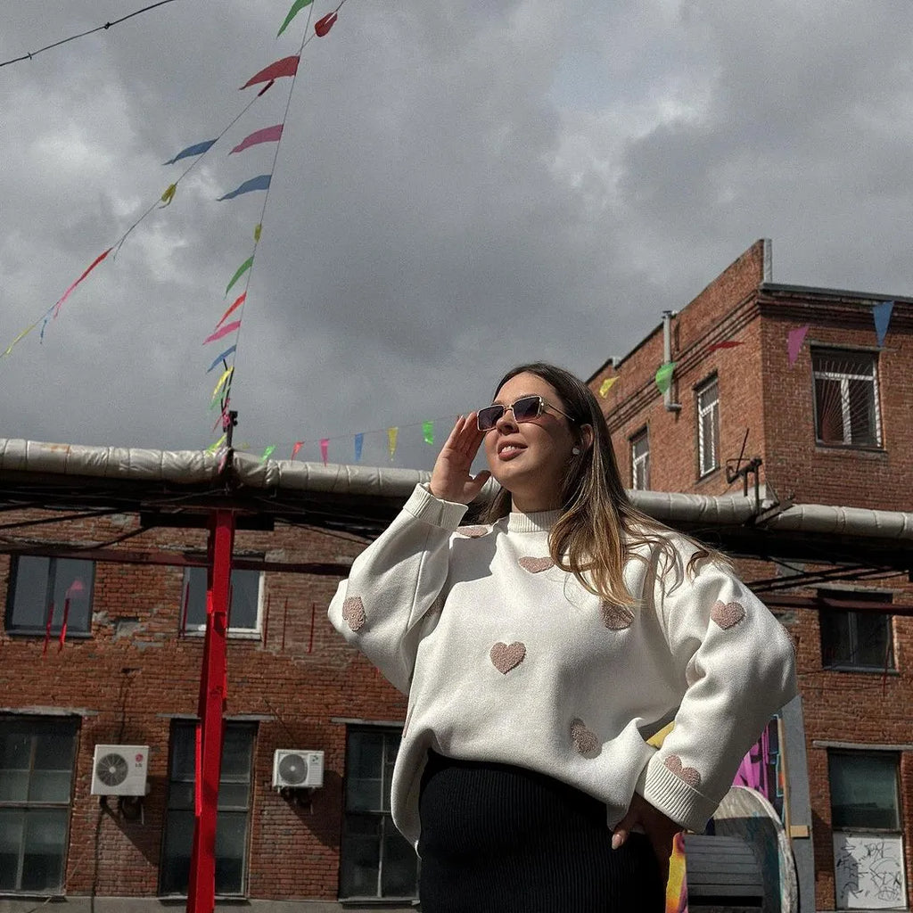 Love Embroidery Women's Knitting Sweaters Sweet Chic Long Sleeved O-neck Pullovers  New Female Casual Fashion Sweater