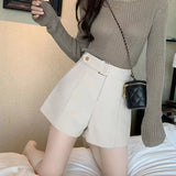 Shorts Women Elegant Korean Style Trendy Office Simple High Waist All-match Mature Tender Ladies Spring Pure Color New Design