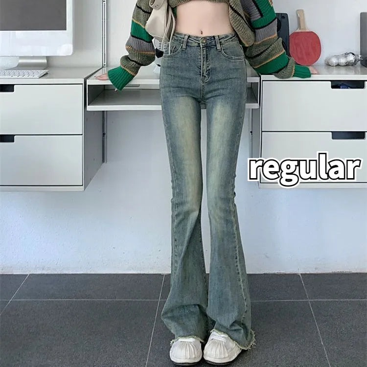 Flare Jeans Women Skinny High Waist Aesthetic Y2k Clothes Denim Trousers Vintage Washed Retro Mopping Korean Fashion Street New