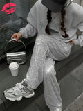 Silver Sequin Female Trousers High Waist Casual Luxury Party Outfit Trousers Fashion High Street Sparkle Straight Legg New