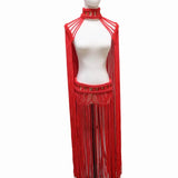 Tassel Hand Crochet Knitted Women Bikini Cover Ups  Summer Holiday Beach Bathing Suit Sexy Hollow Out Skirts Matching Set