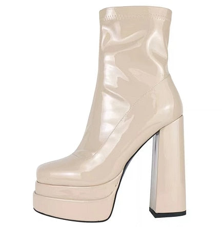 woloong  New Women Platform Boots Chunky Heels Designer Shoes For Women Motorcycle Boots Side Zipper Women's Ankle Botas Femininas