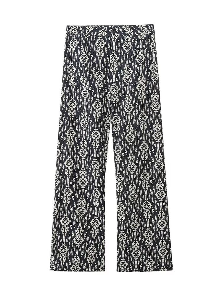 Printed Drawstring Cropped Tops Low Waist Fly Pants Sets Thin Causal Shirts Button Suits Summer Female Sleeveless Outwear