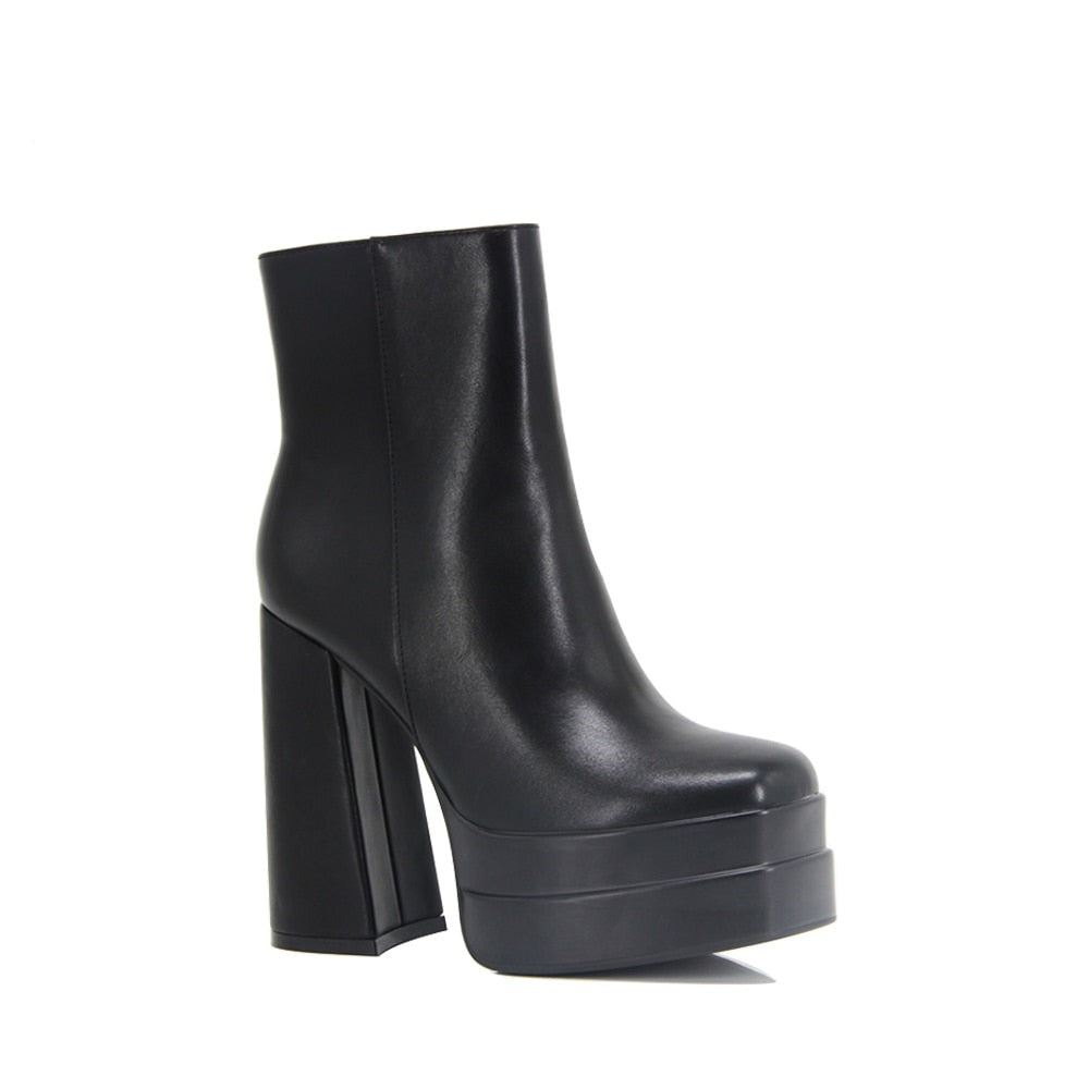 woloong New Ankle Boots Women Quality Platform Boots Female Fashion Short Boot Black Chunky High Heel Women Shoes Big Size 41