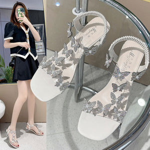Sandals Women's Rhinestone Summer New Fashion Women's Shiny Butterfly Transparent High Heels Open Toe Sandalias Women's Shoes