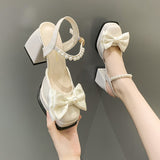woloong  New Women Fashion High Heels Womens Spring Korean Style Versatile Closed Toe Sandals Mary Jane Chunky Heel Pumps