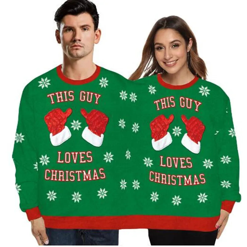 Christmas Sweater holiday spoof 3D digital printing couples two-piece double sweater loose lovers Funny Autumn Winter Clothing New Year