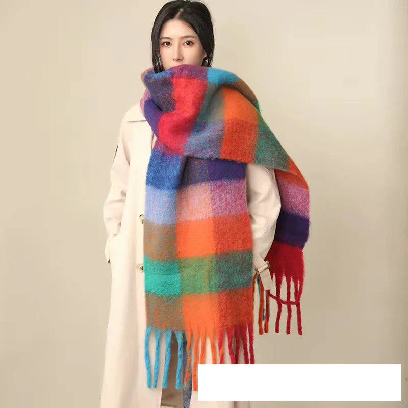 Thick Warm Winter Scarf  New Women Plaid Design Pashmina Shawls Cashmere Shawl Lady Wrap Tassel Scarves Knitted Men Foulard