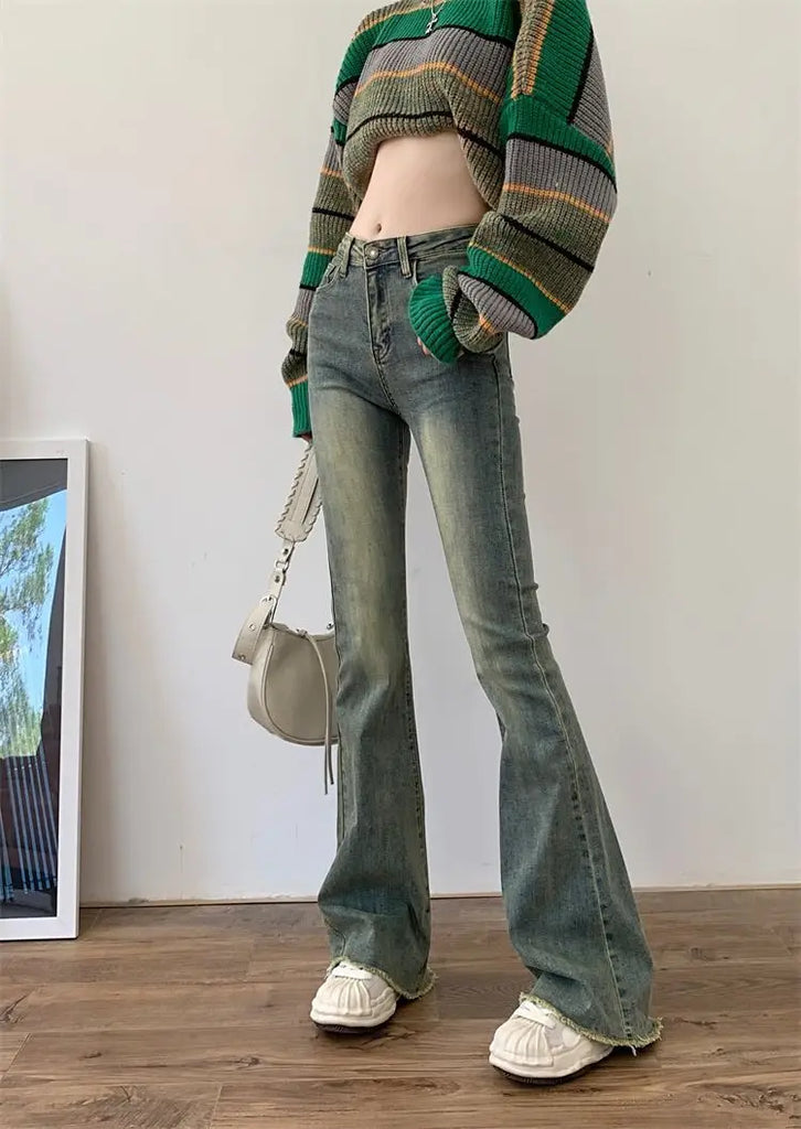 Flare Jeans Women Skinny High Waist Aesthetic Y2k Clothes Denim Trousers Vintage Washed Retro Mopping Korean Fashion Street New