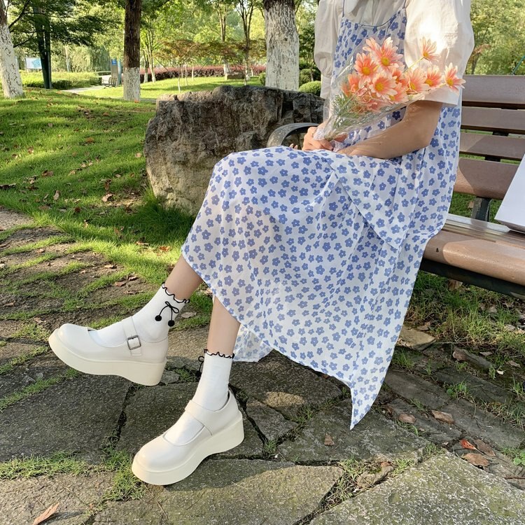woloong  New Spring and Summer Women Mary Jane Shoes Sponge Cake Bottom Japanese Bowtie Student All-match Sweet Design Pumps