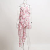 Elegant Party Dresses Y2k Sexy Halter Sleeveless Robe Floral Print Ruffle Vintage Midi Dress New Arrival Vestidos