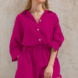 Cotton Pajamas For Women Sets Suit Casual Sleepwear Turn-Down Collar Nine Quarter Sleeve Sleep Tops Shorts Female Homewear