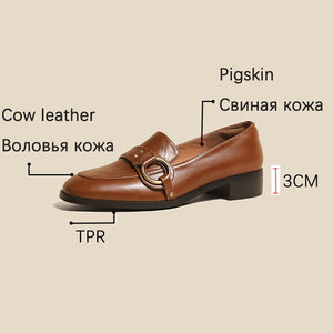 woloong   Spring New Genuine Leather Women Shoes Fashion Retro Slip-On Loafers Shoes Square Toe Shoes Woman Zapatos De Mujer Flats