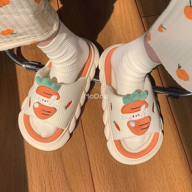 woloong  Four Season Home Non Slip Thick Sole Mute Hemp Cotton Women Slippers Cute Cartoon Shape Men Indoor Shoes New Arrival