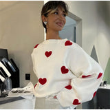 Love Embroidery Women's Knitting Sweaters Sweet Chic Long Sleeved O-neck Pullovers  New Female Casual Fashion Sweater