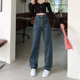 High Waist Wide Leg Jeans for Women Korean New High Street Loose Trousers Blue-gray Straight Denim Pants Women S-XL