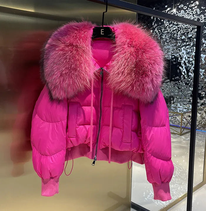 European Version Winter New Light Luxury All-match Big Fur Collar Loose Women's Long-Sleeved Bread Korean Version Down Jack