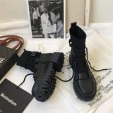woloong  boots woman new ladies casual stretch fabric socks boots fashion Cross-tied women shoes platform boots gothic women