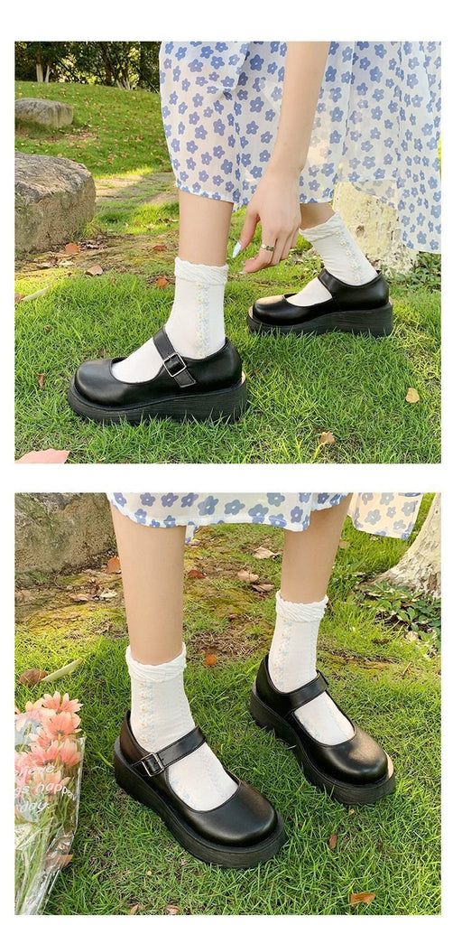 woloong  New Spring and Summer Women Mary Jane Shoes Sponge Cake Bottom Japanese Bowtie Student All-match Sweet Design Pumps