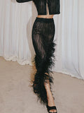 Feathers Hem Skirt For Women High Waist Asymmetrical Solid Sexy Midi Skirts Female Clothing Summer Fashion New