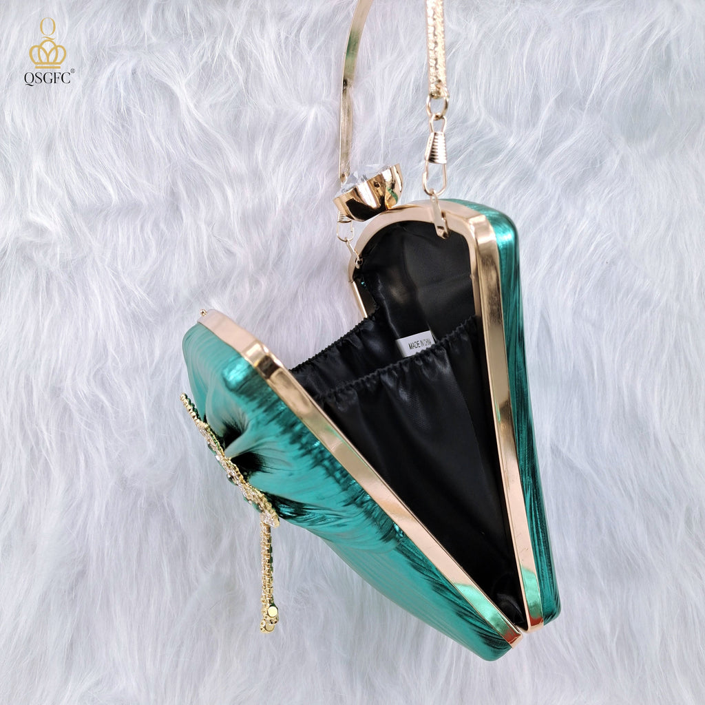 woloong New Arrival Sexy High Heel Pointed Elegant Noble Green Color Ladies Shoes and Bag Set For Any Occasion