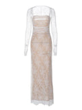 Elegant Women Party Evening Dress Lace Slip Long Sleeve Backless Sexy Maxi Dress For Women  New Slim Long Dress