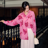 Hit Color Loose Shirts For Women Lapel Long Sleeve Patchwork Single Breasted Casual Loose Blouse Female Fashion New