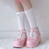 woloong New Chunky Platform Lolita Shoes Woman Flats Sweet Heart Buckle Mary Janes Shoes Pink T-Strap Punk Gothic Cosplay Shoes 35-43