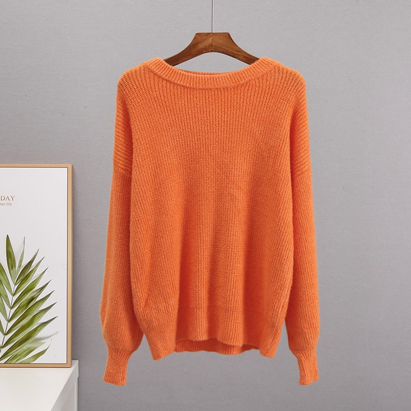 Hirsionsan Soft Warm Knitted Cashmere Sweaters Women  New Winter Loose Solid Female Pullovers Basic Knitwear Jumper  12color