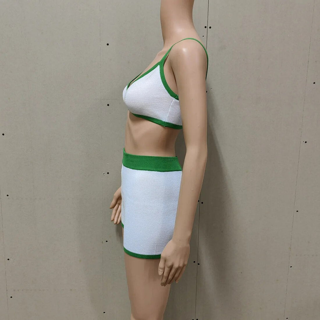 Summer Contrast Knit Outfits Halter Top And Short Trousers Sets Female Beach Holiday Sexy Casual Tracksuit Y2k Women Sets