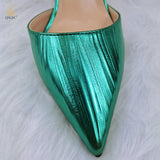 woloong New Arrival Sexy High Heel Pointed Elegant Noble Green Color Ladies Shoes and Bag Set For Any Occasion