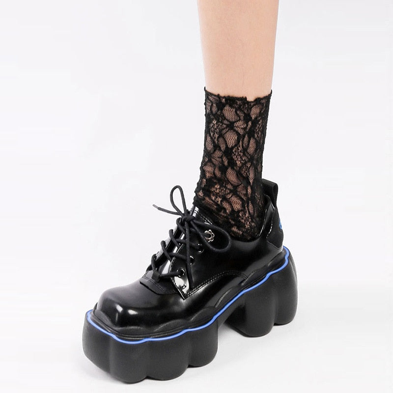 woloong Womens Lolita Flowers Bowknot Gothic Punk Shoes Creepers Pumps Japanese Harajuku Platform Girls Round Toe New