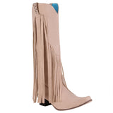 woloong  New Arrival Cowboy Western Long knee-high Boots Women Stacked Heeled Fringe Retro Casual Ridding Boots Autumn Shoes