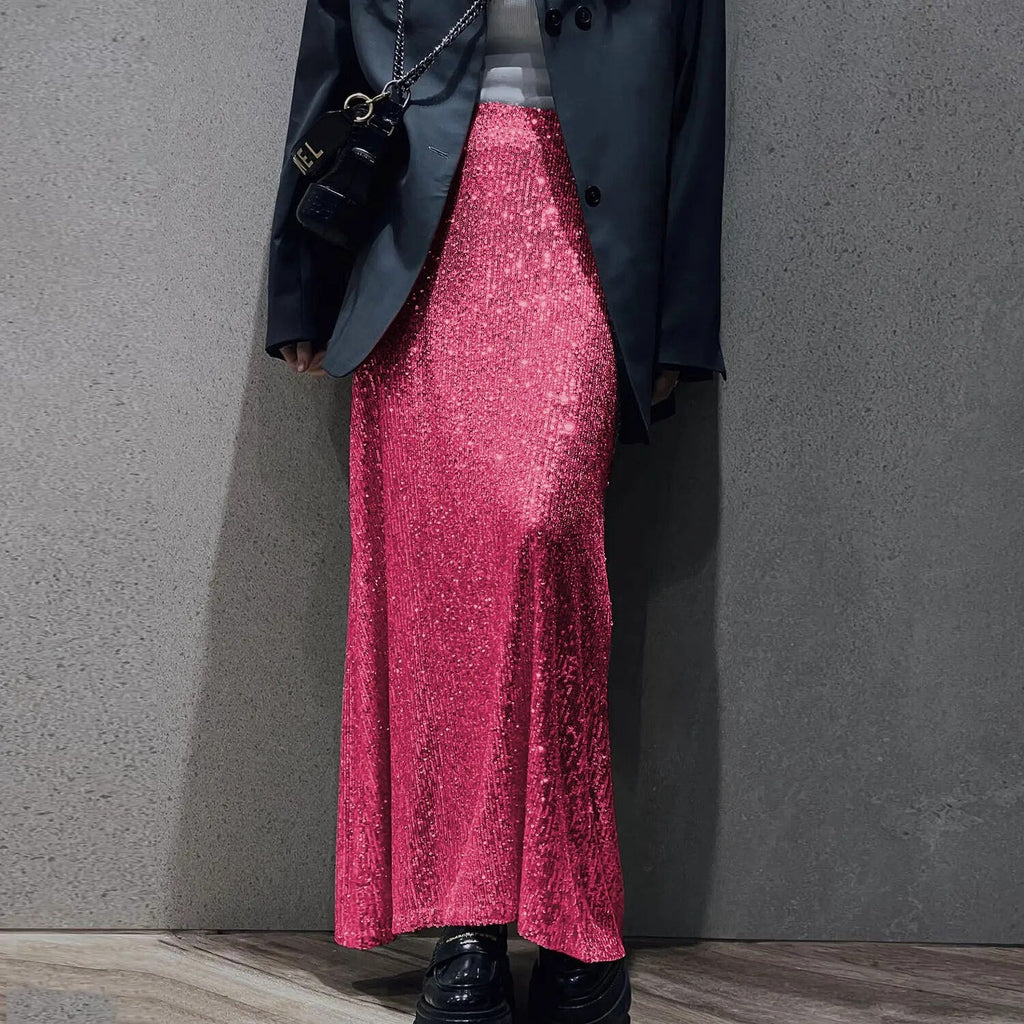 Sequin Female Sexy Maxi Skirt Summer Fashion Glitter High Waist Loose Elegant Club Long Skirt Sparkle Women Long Skirt New