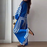 Chiffon Stripe Print Pants Set Loose Women Pajamas Lace Up Long Sleeve Shirt 2 Pieces Set Sleepwear Female Wide Leg Pants Suit