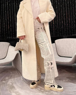 Fashion Newspaper Letter Printed Straight Denim Pants New Streetwear High Waist All-Match Jeans for Women Trousers