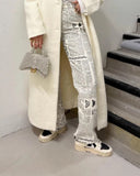 Fashion Newspaper Letter Printed Straight Denim Pants New Streetwear High Waist All-Match Jeans for Women Trousers