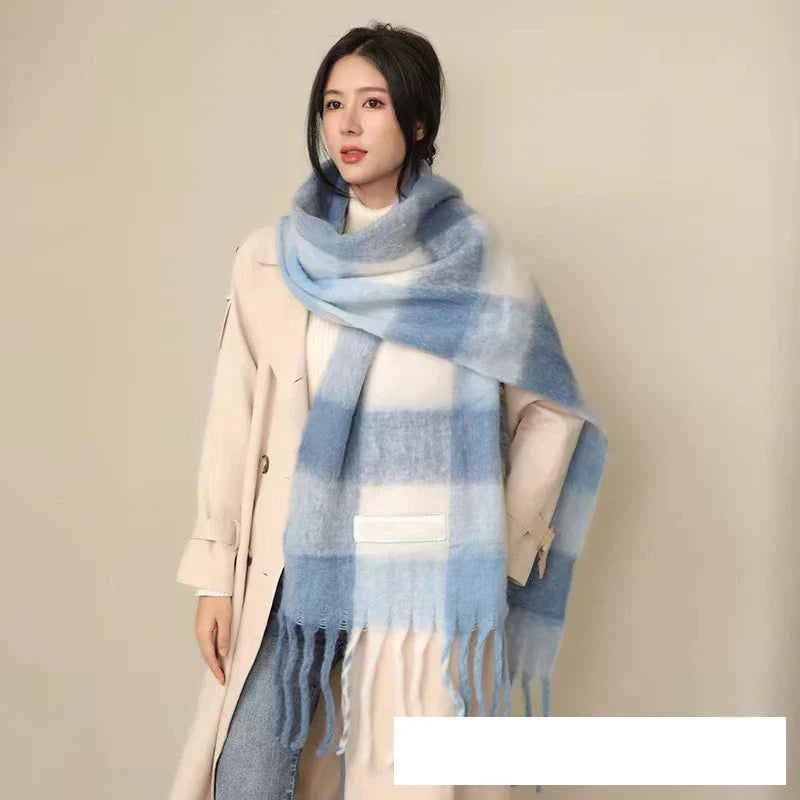 Thick Warm Winter Scarf  New Women Plaid Design Pashmina Shawls Cashmere Shawl Lady Wrap Tassel Scarves Knitted Men Foulard